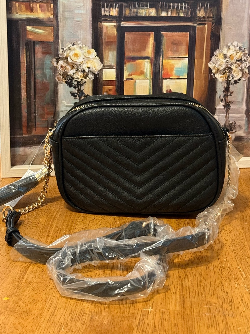 Classic Black Quilted Crossbody Bag - Unbranded